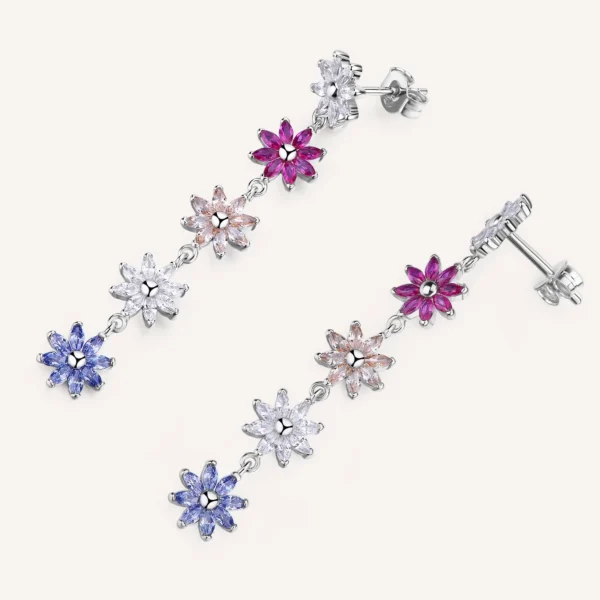 Rosato orecchini Gaia pendenti fiore argento zirconi multicolore