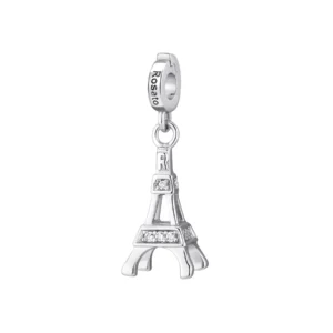 Rosato charm argento 925 torre eiffel con cubic zirconia bianchi