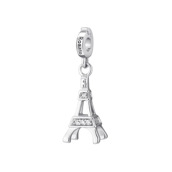 Rosato charm argento 925 torre eiffel con cubic zirconia bianchi