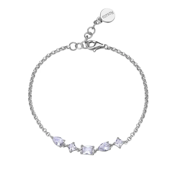 Rosato bracciale catena gemma in argento 925 con zirconi bianchi