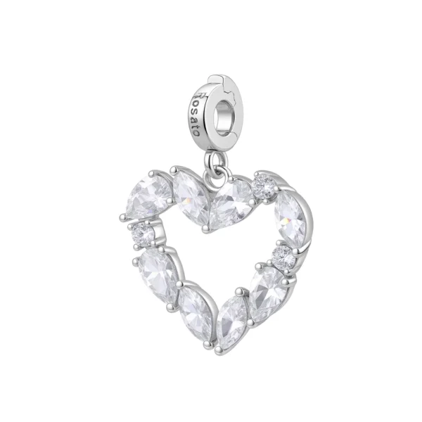 Rosato charm cuore in argento 925 con zirconi bianchi