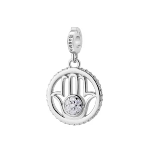 Rosato charm in argento 925 mano di Fatima con zirconi bianchi