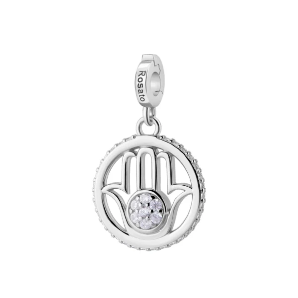 Rosato charm in argento 925 mano di Fatima con zirconi bianchi