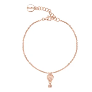 Rosato bracciale catena Aria argento 925 pendente mongolfiera, zirconi bianchi e oro rosa