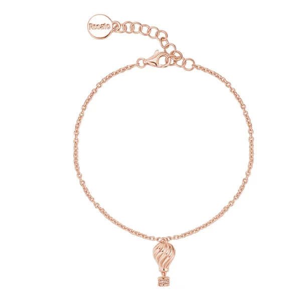 Rosato bracciale catena Aria argento 925 pendente mongolfiera, zirconi bianchi e oro rosa