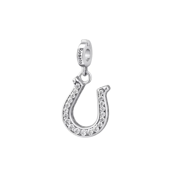 Rosato charm ferro di cavallo in argento 925 con zircone bianco