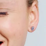 Rosato orecchini a lobo Gaia fiore in argento 925 zirconi blu