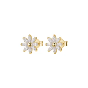 Rosato orecchini a lobo Gaia con zirconi bianchi e placcatura oro giallo