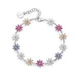 Rosato bracciale catena gaia argento 925 zirconi fiore rubini, blu e champagne