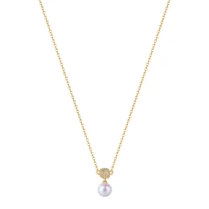 Rosato collana catena argento 925 placcato oro con perla naturale e zirconi