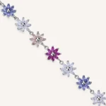 Rosato bracciale catena gaia argento 925 zirconi fiore rubini, blu e champagne