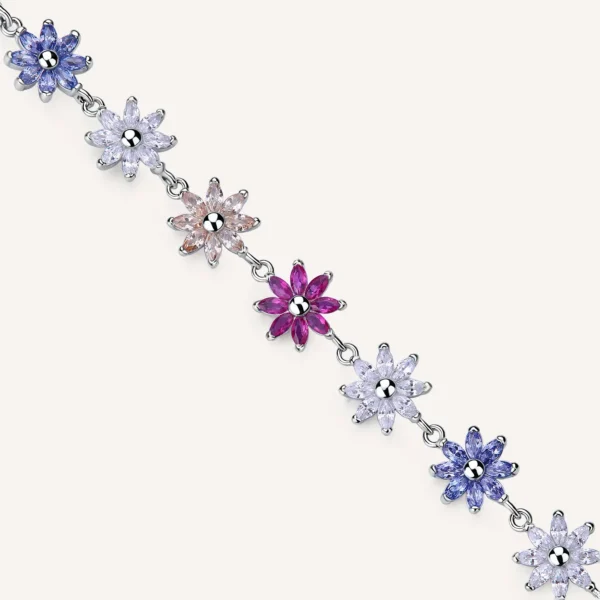Rosato bracciale catena gaia argento 925 zirconi fiore rubini, blu e champagne