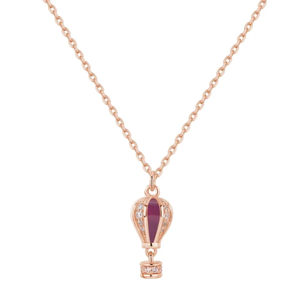 Rosato collana catena Aria argento 925 con ciondolo mongolfiera zirconi bianchi oro rosa