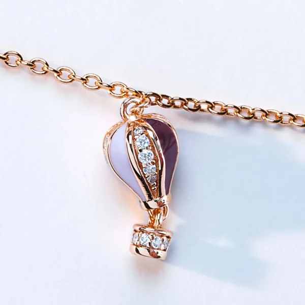 Rosato collana catena Aria argento 925 con ciondolo mongolfiera zirconi bianchi oro rosa