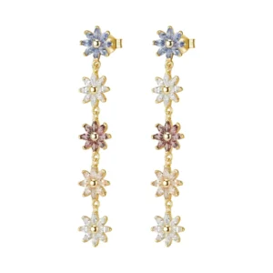 Rosato orecchini pendenti fiore Gaia argento 925 zirconi multicolor oro giallo