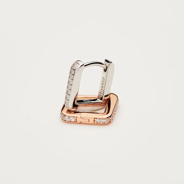 Rosato mono orecchino Allegra quadrati argento 925 e zirconi bianchi