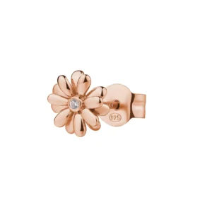 Rosato orecchino singolo a lobo fiore in argento e zircone bianco collezione Allegra