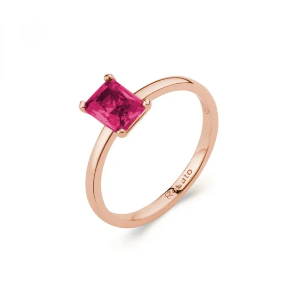 Rosato anello in argento 925 collezione Allegra con zircone rosso rettangolare