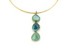 CHOKER OTTONE TRE PIETRE PENDENTI GEODE VERDE E BLU