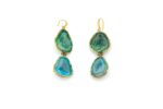 ORECCHINI OTTONE DUE PIETRE PENDENTI GEODE VERDE E BLU