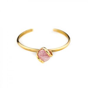 BRACCIALE RIGIDO DORATO CON PIETRA ROSA