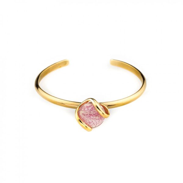 BRACCIALE RIGIDO DORATO CON PIETRA ROSA