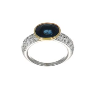 ANELLO DUE ORI CON ZAFFIRO BLU E DIAMANTI