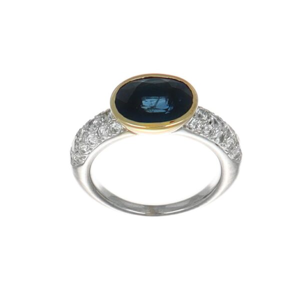 ANELLO DUE ORI CON ZAFFIRO BLU E DIAMANTI