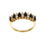 ANELLO ORO GIALLO CON DIAMANTI E ZAFFIRI BLU TAGLIO MARQUISE