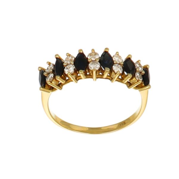 ANELLO ORO GIALLO CON DIAMANTI E ZAFFIRI BLU TAGLIO MARQUISE