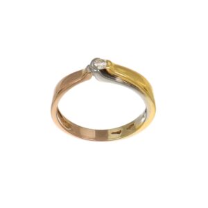 ANELLO TRE ORI SOLITARIO CON DIAMANTE KT 0.07 G VS1