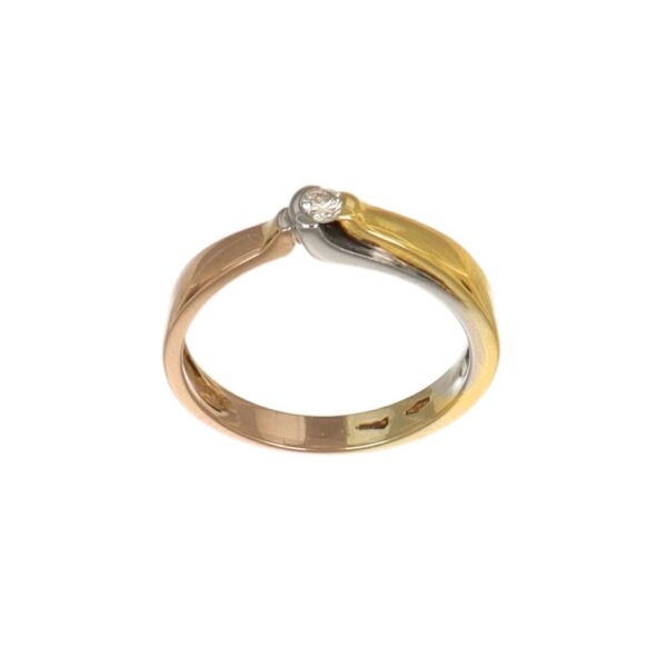 ANELLO TRE ORI SOLITARIO CON DIAMANTE KT 0.07 G VS1