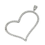 CIONDOLO ORO BIANCO CUORE CON ZIRCONI BIANCHI