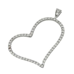 CIONDOLO ORO BIANCO CUORE CON ZIRCONI BIANCHI