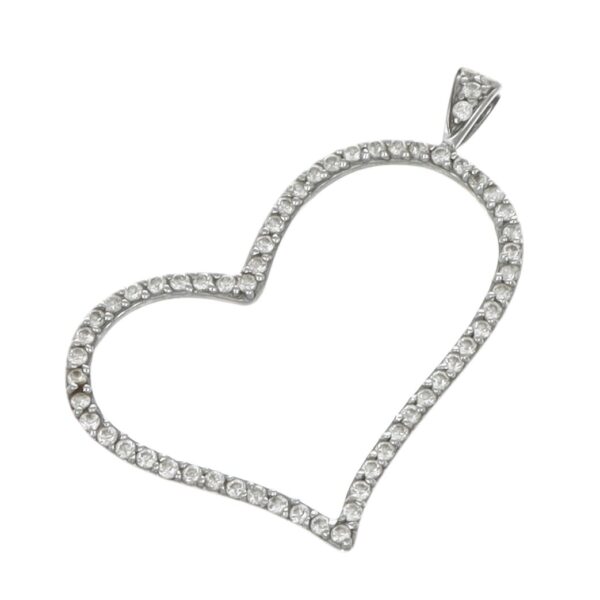CIONDOLO ORO BIANCO CUORE CON ZIRCONI BIANCHI