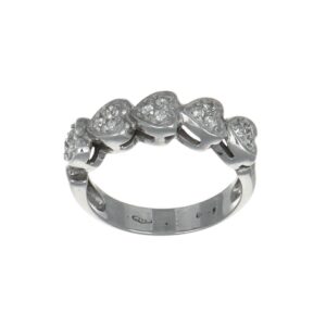 ANELLO ORO BIANCO CUORI CON ZIRC BIANCHI