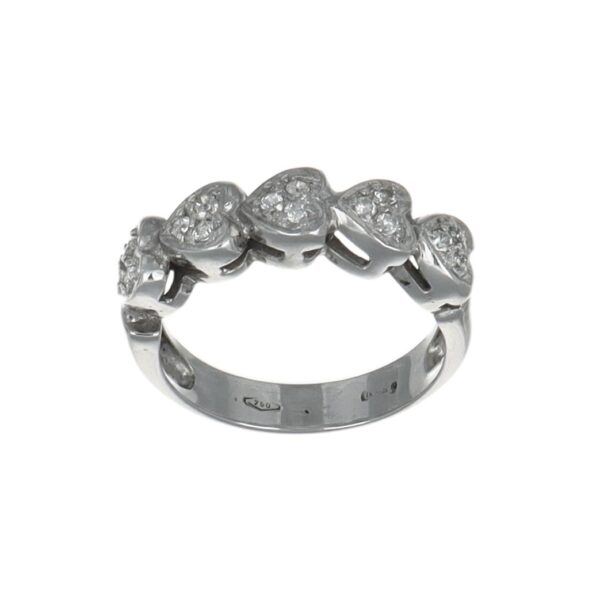 ANELLO ORO BIANCO CUORI CON ZIRC BIANCHI