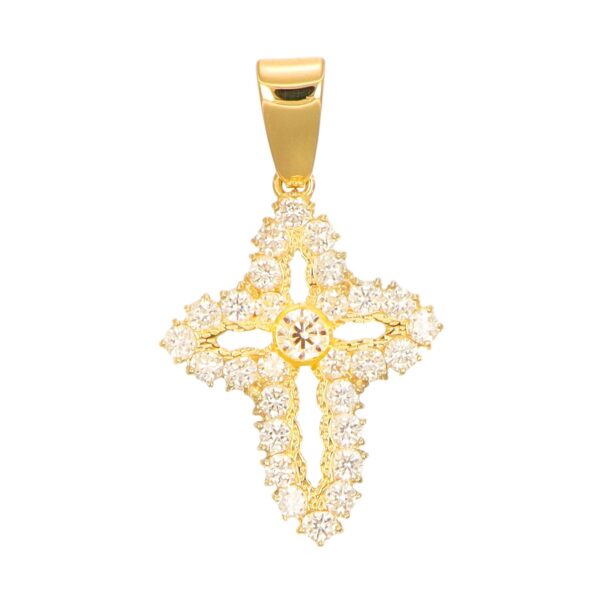 CIONDOLO ORO GIALLO CROCE CON ZIRCONI  BIANCHI