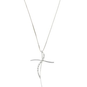 COLLANA ORO BIANCO CON CROCE CON ZIRCONI BIANCHI