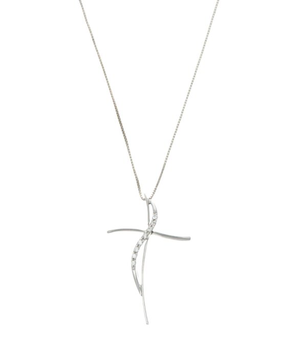 COLLANA ORO BIANCO CON CROCE CON ZIRCONI BIANCHI
