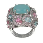 ANELLO ORO BIANCO CON PIETRE SEMIPREZIOSE ZIRCONI ROSA E CELESTI