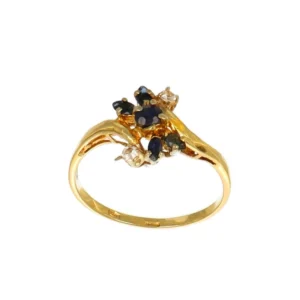 ANELLO ORO GIALLO CON ZIRCONI BIANCHI E BLU