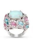ANELLO ORO BIANCO CON PIETRE SEMIPREZIOSE ZIRCONI ROSA E CELESTI