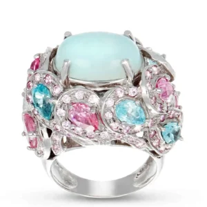 ANELLO ORO BIANCO CON PIETRE SEMIPREZIOSE ZIRCONI ROSA E CELESTI