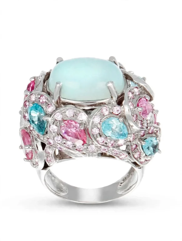 ANELLO ORO BIANCO CON PIETRE SEMIPREZIOSE ZIRCONI ROSA E CELESTI