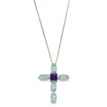 COLLANA ORO BIANCO CON CIONDOLO CROCE CON ZIRCONI COLORATI