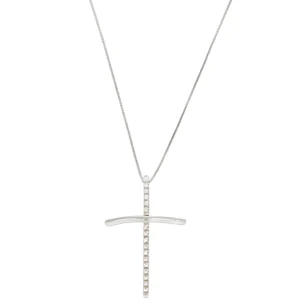 COLLANA ORO BIANCO CON CIONDOLO CROCE CON ZIRCONI