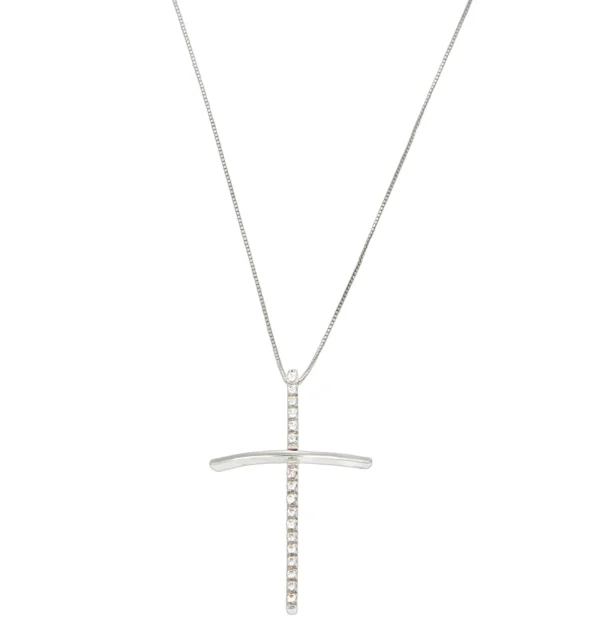 COLLANA ORO BIANCO CON CIONDOLO CROCE CON ZIRCONI