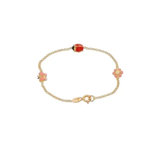 Bracciale oro giallo coccinella fiore e farfalla battesimo