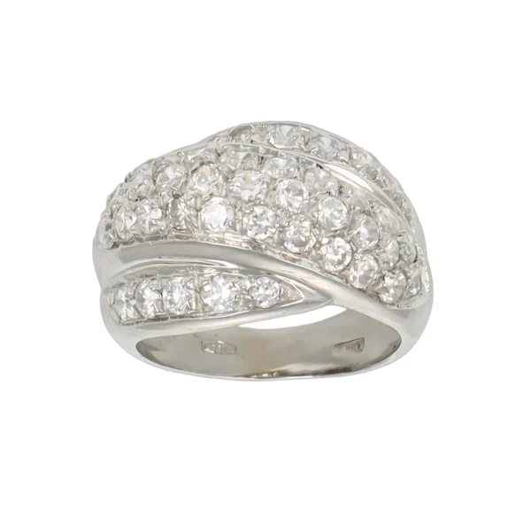 ANELLO ORO BIANCO FASCIA LARGA CON ZIRCONI